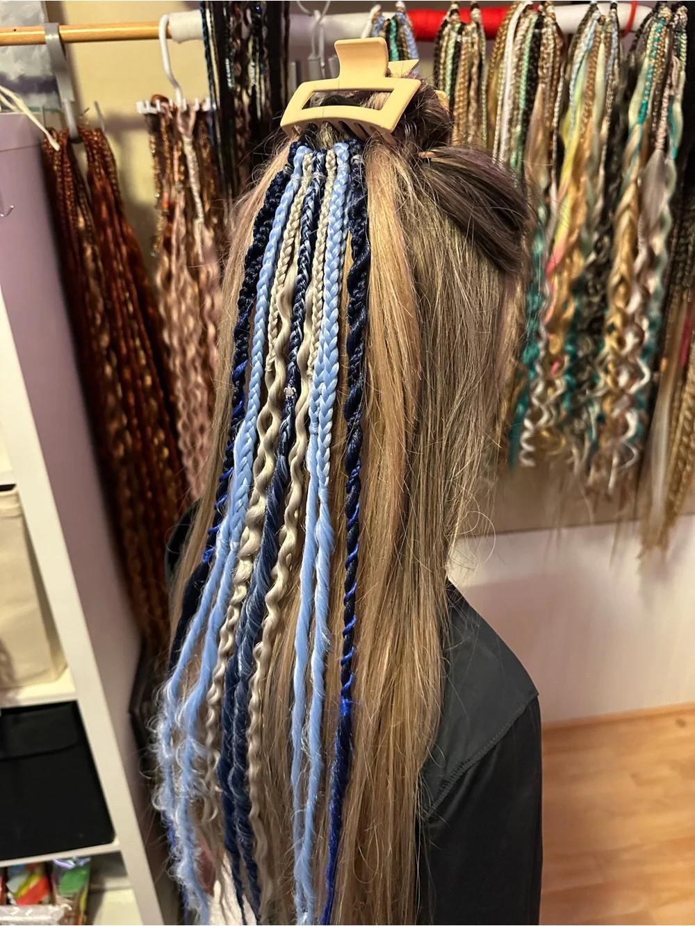 Synthetic Hair Braids Clip-In Extensions in Blue and gray